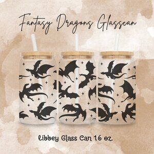 Fantasy Dragon Silhouettes 16oz. Frosted Glasscan